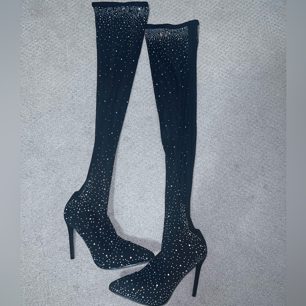 Rhinestone Thigh High Heels